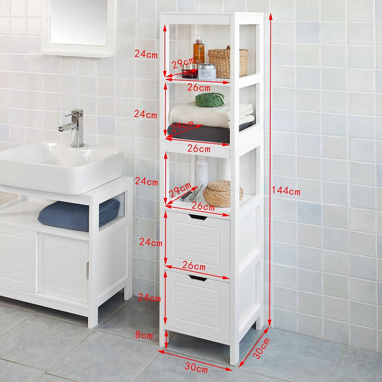 White Floor Standing Tall Bathroom Storage Cabinet Unit Semis Online