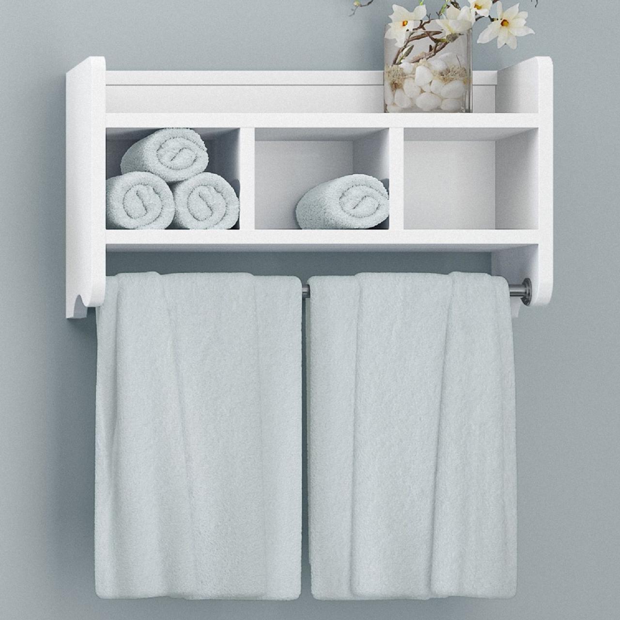 Bathroom Cubby Shelf with Towel Bar