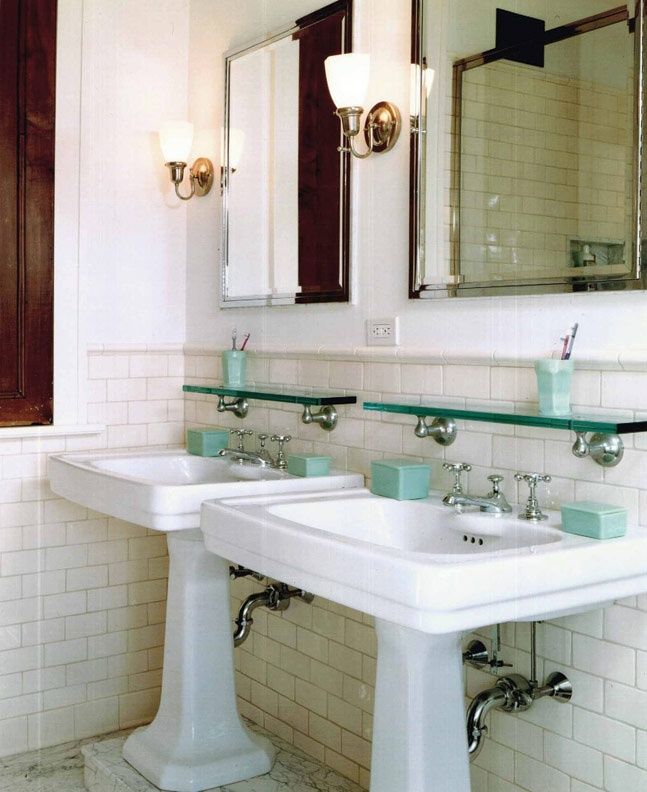 Glass Shelf above Sink in Bathroom
