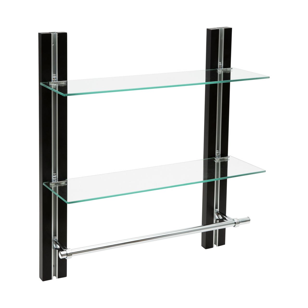 2 Tier Glass Bathroom Shelf with Towel Bar