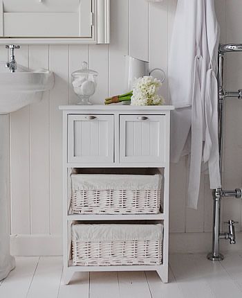 White Bathroom Shelf with Baskets