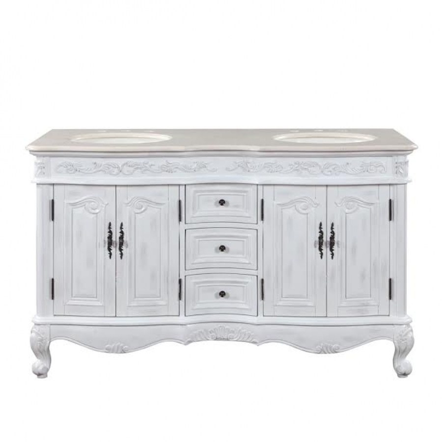 Distressed White Bathroom Cabinets