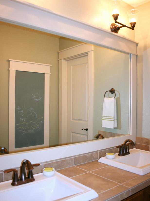 Wood Frame Around Bathroom Mirror