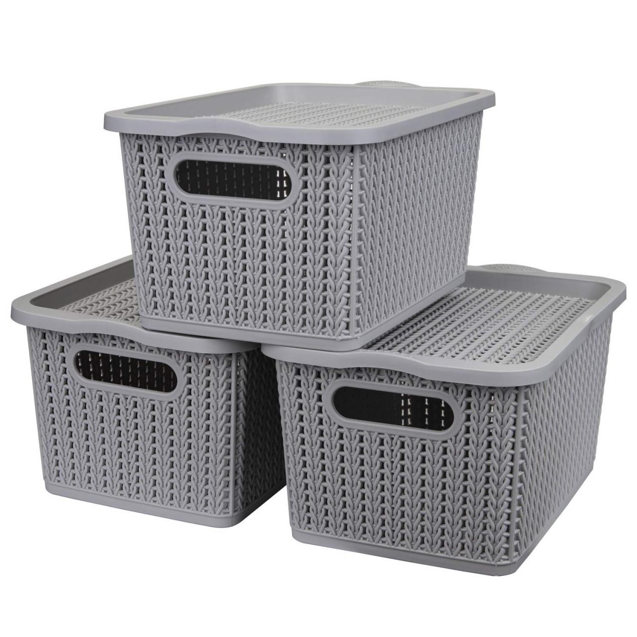 Grey Bathroom Storage Baskets With Lids