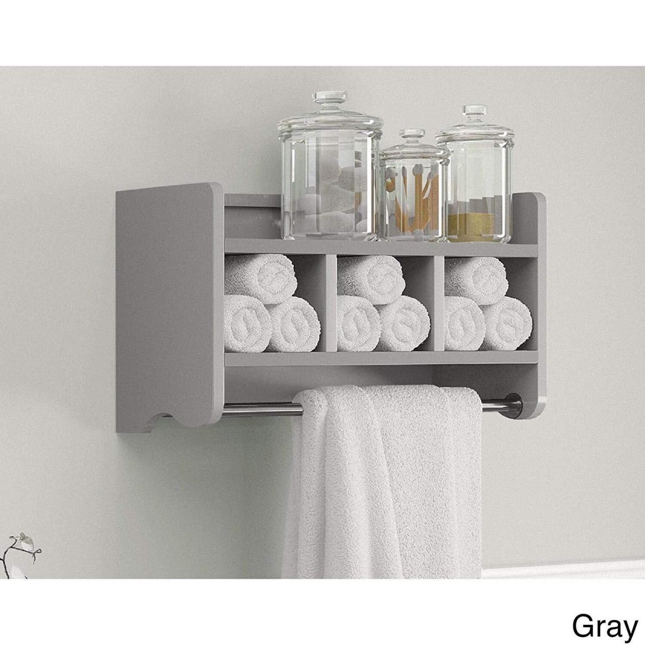 Grey Bathroom Shelf with Towel Bar