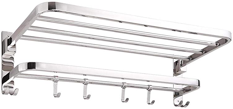 Chrome Bathroom Shelf with Hooks