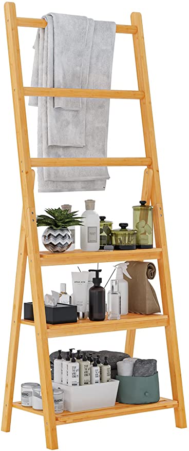 Bathroom Ladder Shelf with Towel Bar