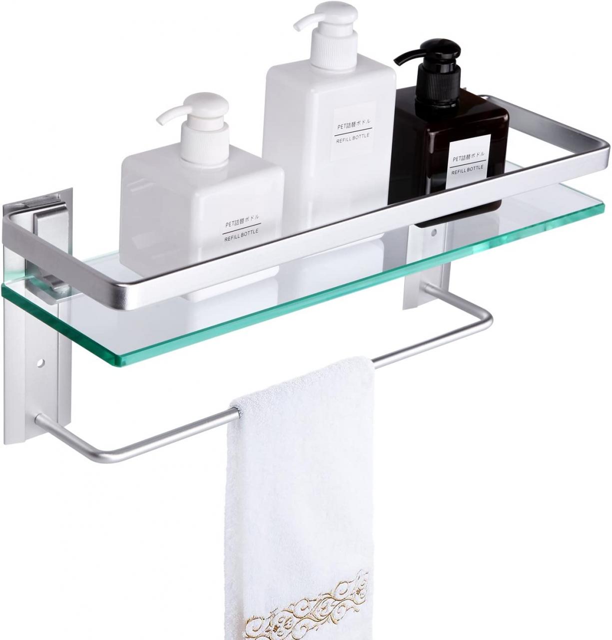Bathroom Glass Shelf with Towel Rail