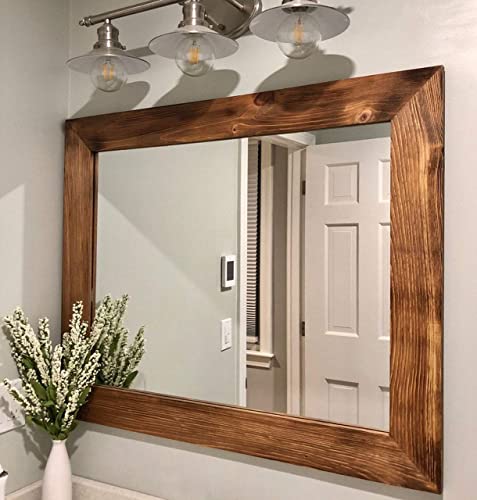 Rustic Wood Framed Bathroom Mirror