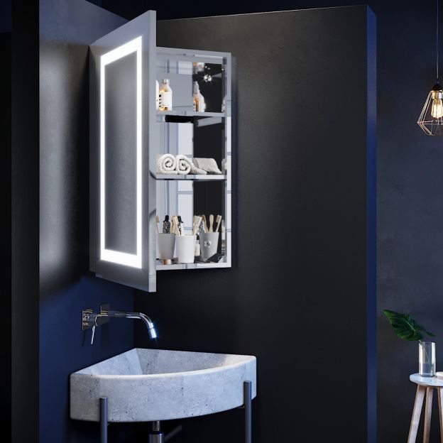 Illuminated Corner Bathroom Mirror Cabinet
