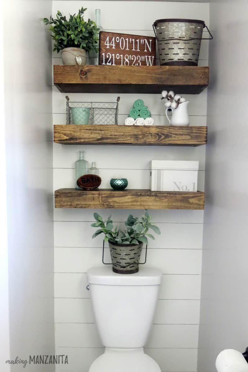 Farmhouse Bathroom Shelves above Toilet