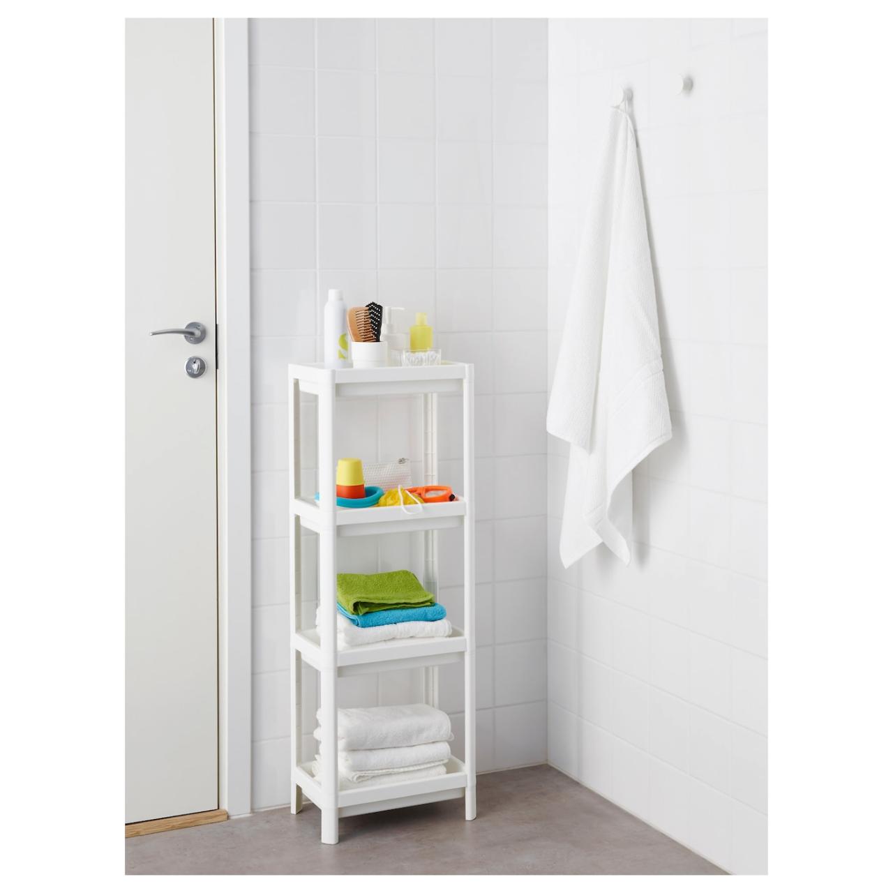 White Plastic Bathroom Shelf Unit