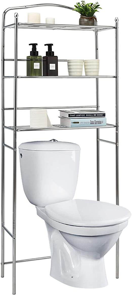 Silver Bathroom Shelves over Toilet