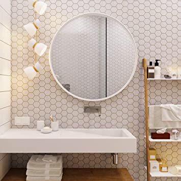 White Round Bathroom Mirror