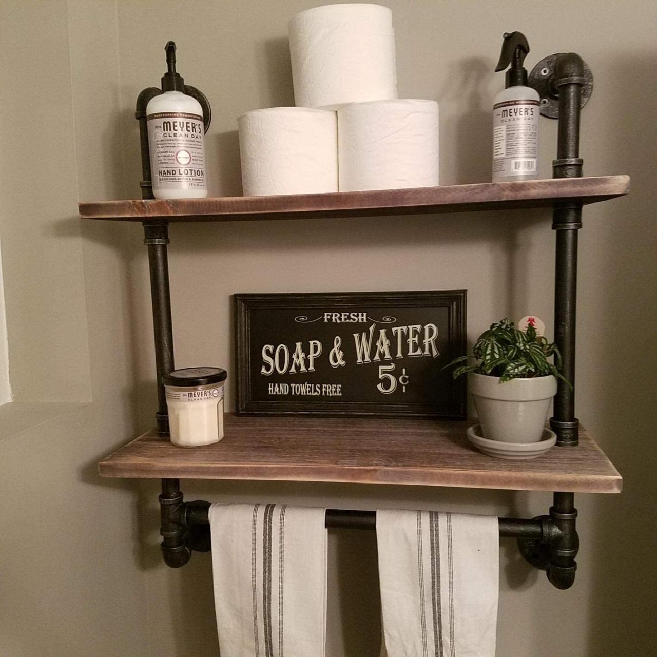 Industrial Bathroom Shelf with Towel Bar