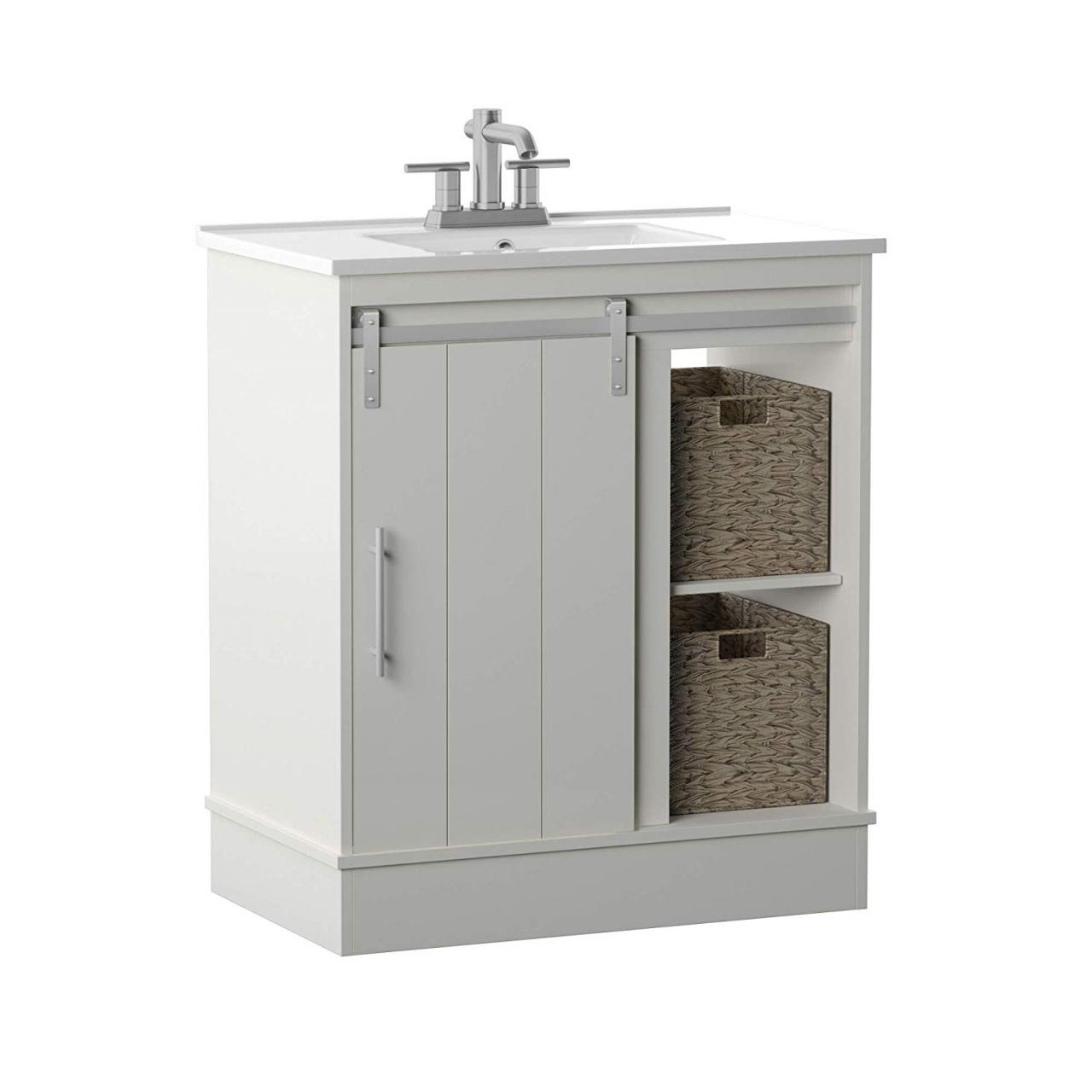 Sliding Door Bathroom Cabinet White