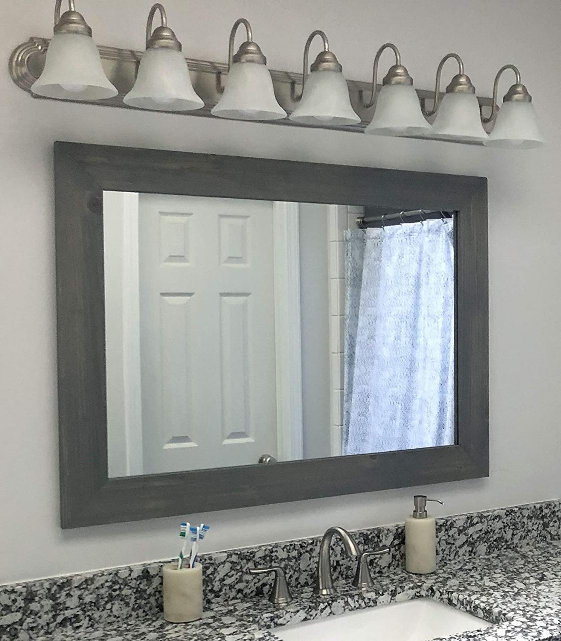 Gray Framed Bathroom Mirror