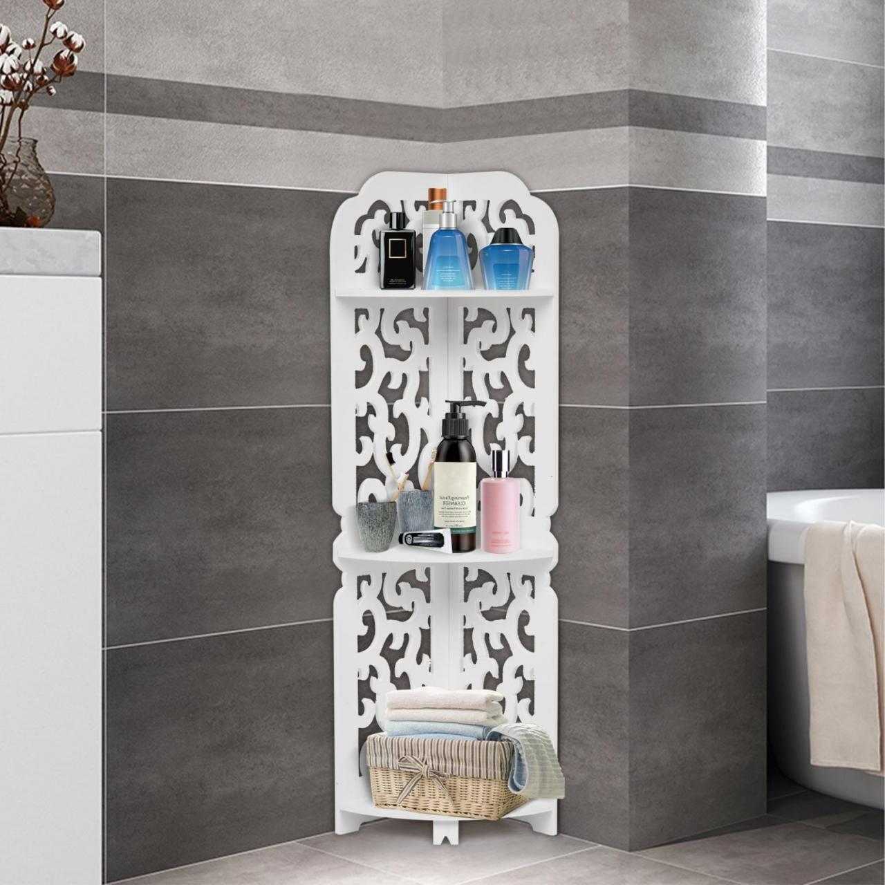 Grey Bathroom Corner Shelf Unit