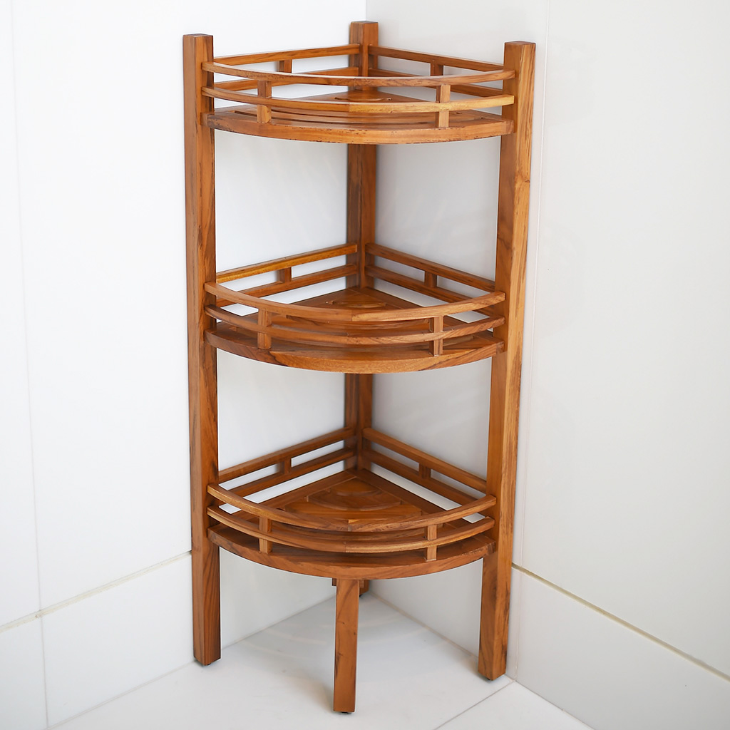 Wooden Bathroom Corner Shelf Unit
