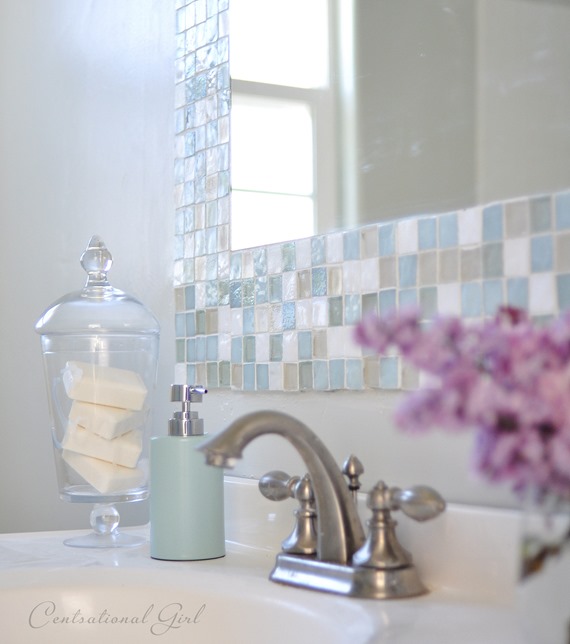 Mosaic Tile Behind Bathroom Mirror