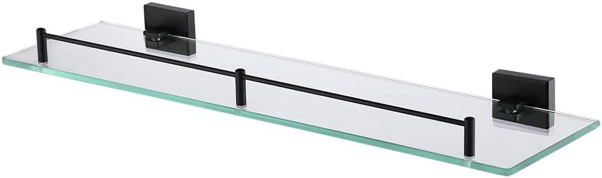 Glass Bathroom Shelf with Black Brackets