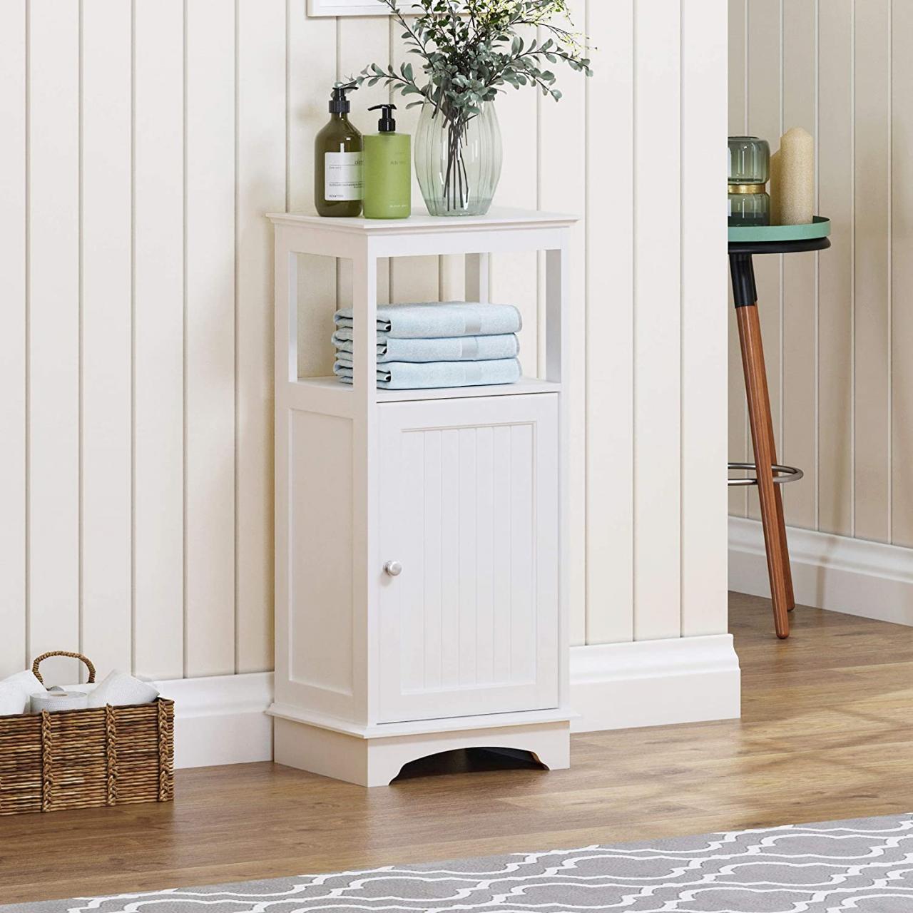 Small White Bathroom Floor Shelf