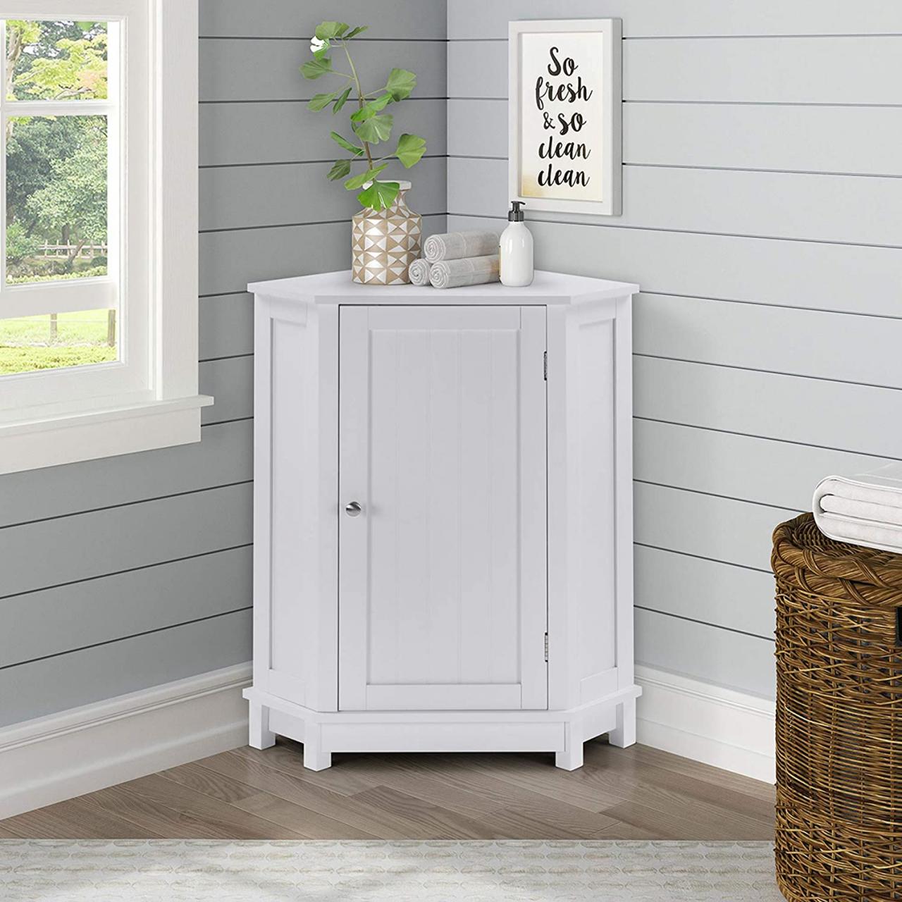 Small White Corner Bathroom Cabinet