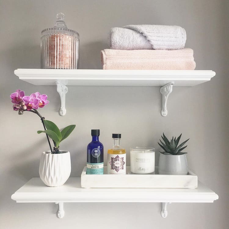 White Bathroom Shelves with Brackets