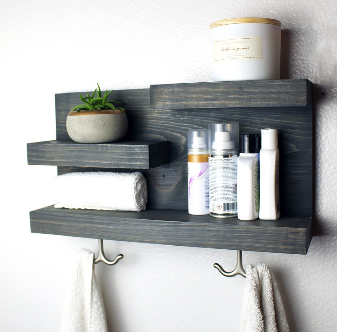 Farmhouse Bathroom Shelf with Hooks