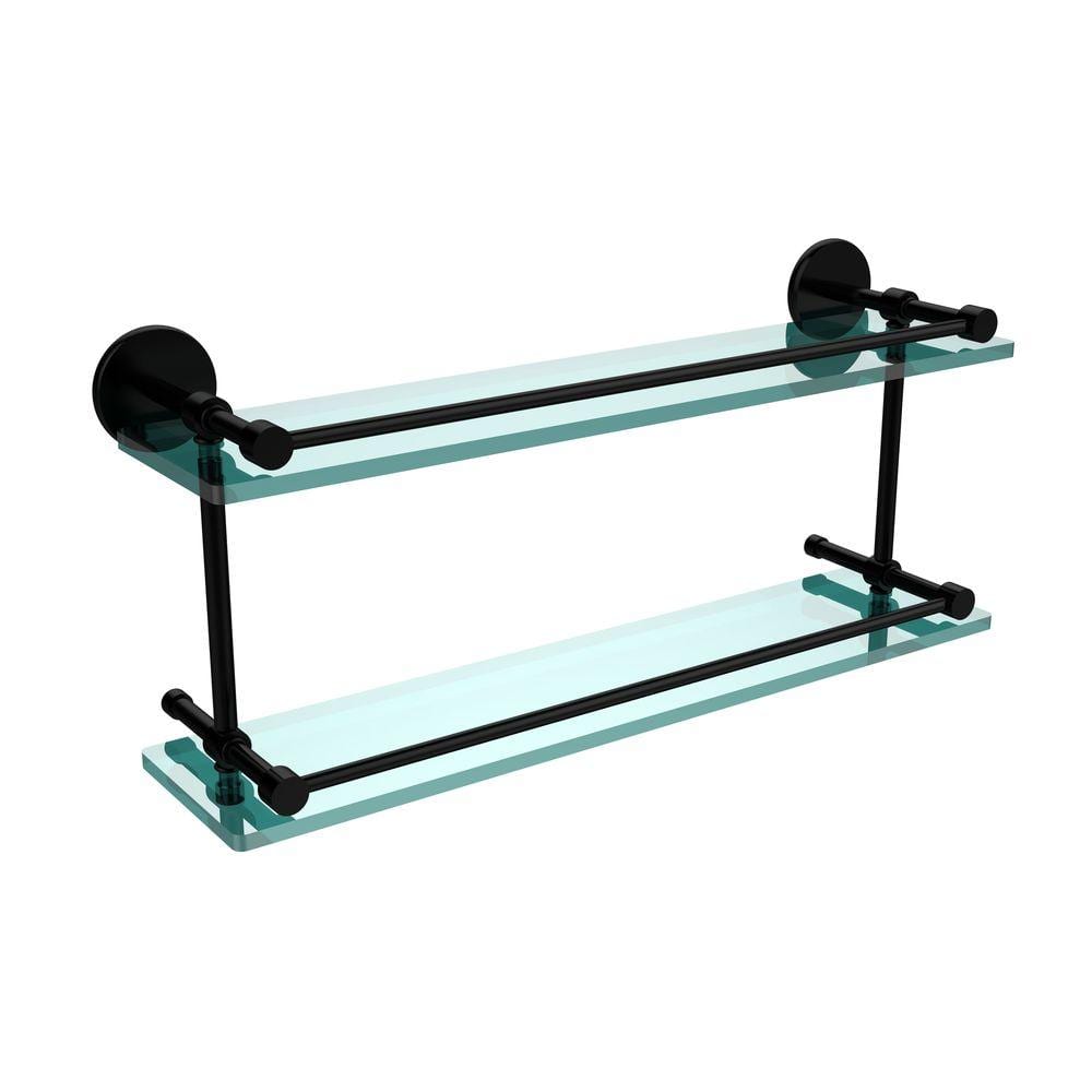 Glass Bathroom Shelf with Black Rail