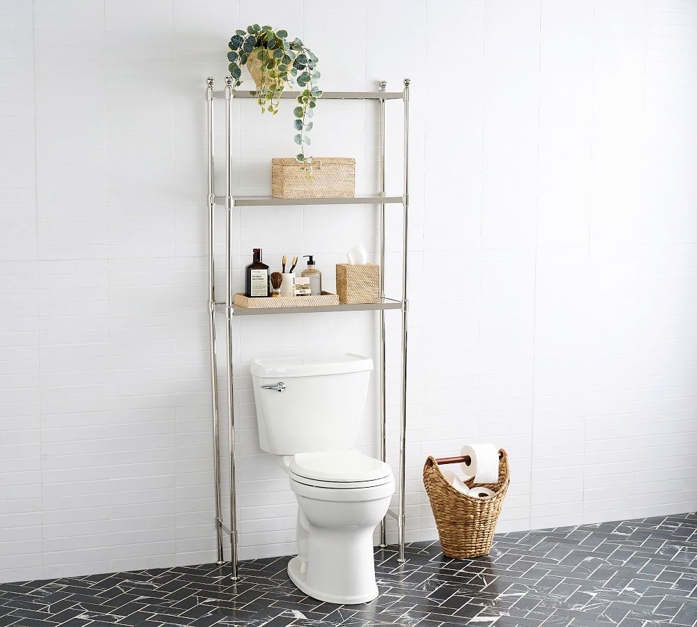White Metal Bathroom Shelf over Toilet