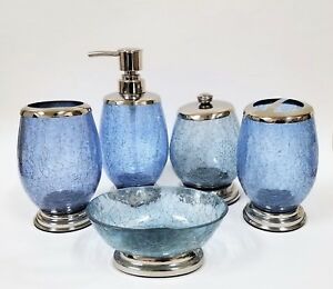 Blue Crackle Glass Bathroom Accessories