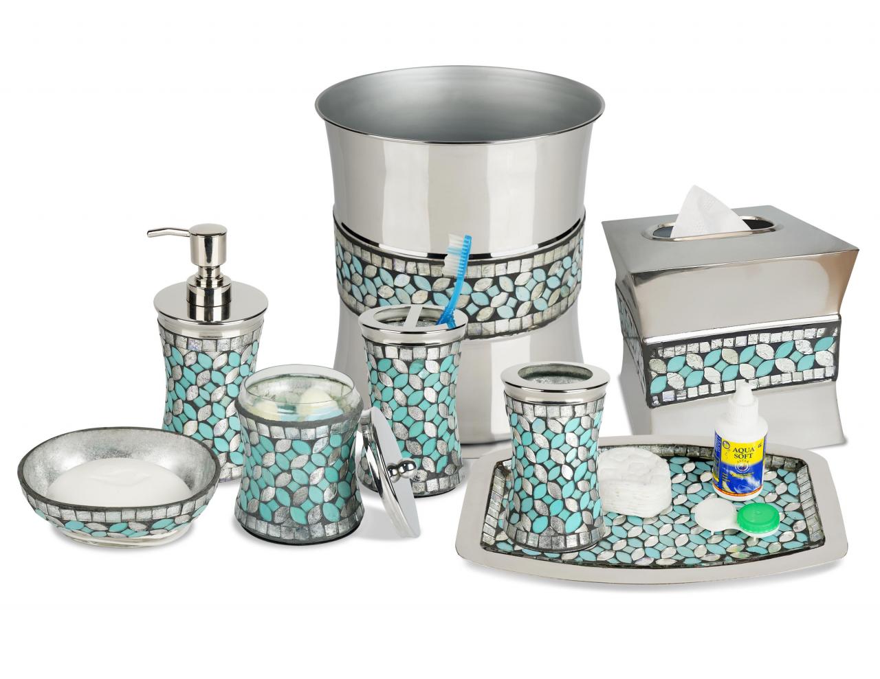 Blue And Silver Bathroom Accessories