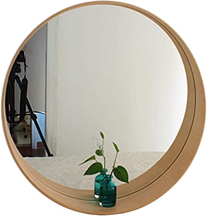 Round Wooden Bathroom Mirror