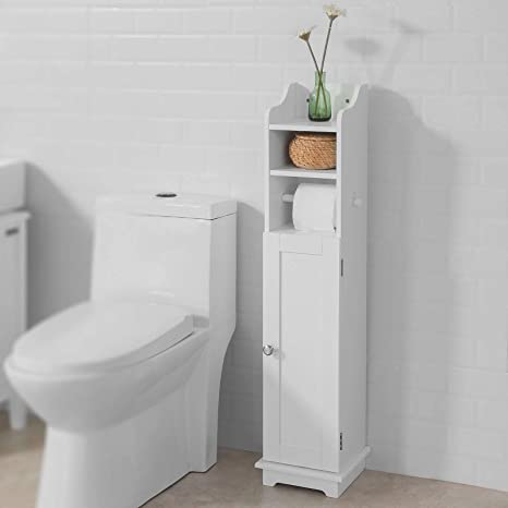 Free Standing White Toilet Paper Bathroom Cabinet Holder