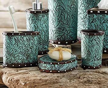 Turquoise And Brown Bathroom Accessories
