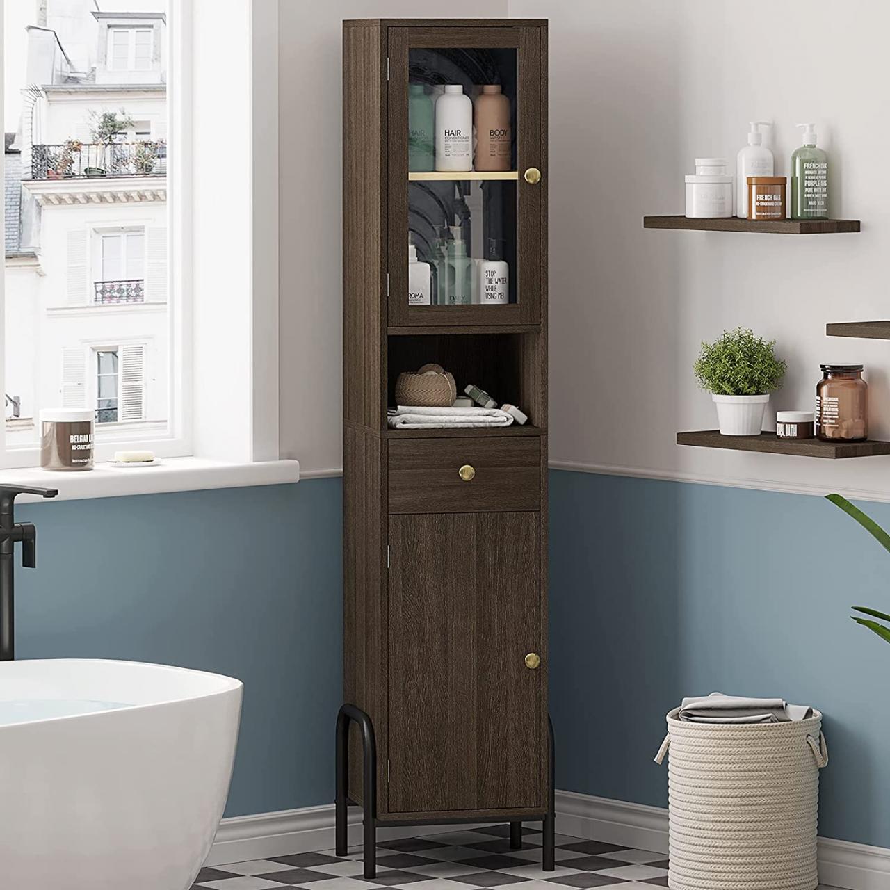 Tall Narrow Bathroom Cabinet With Doors Semis Online 8309