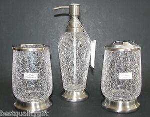 Silver Crackle Glass Bathroom Accessories