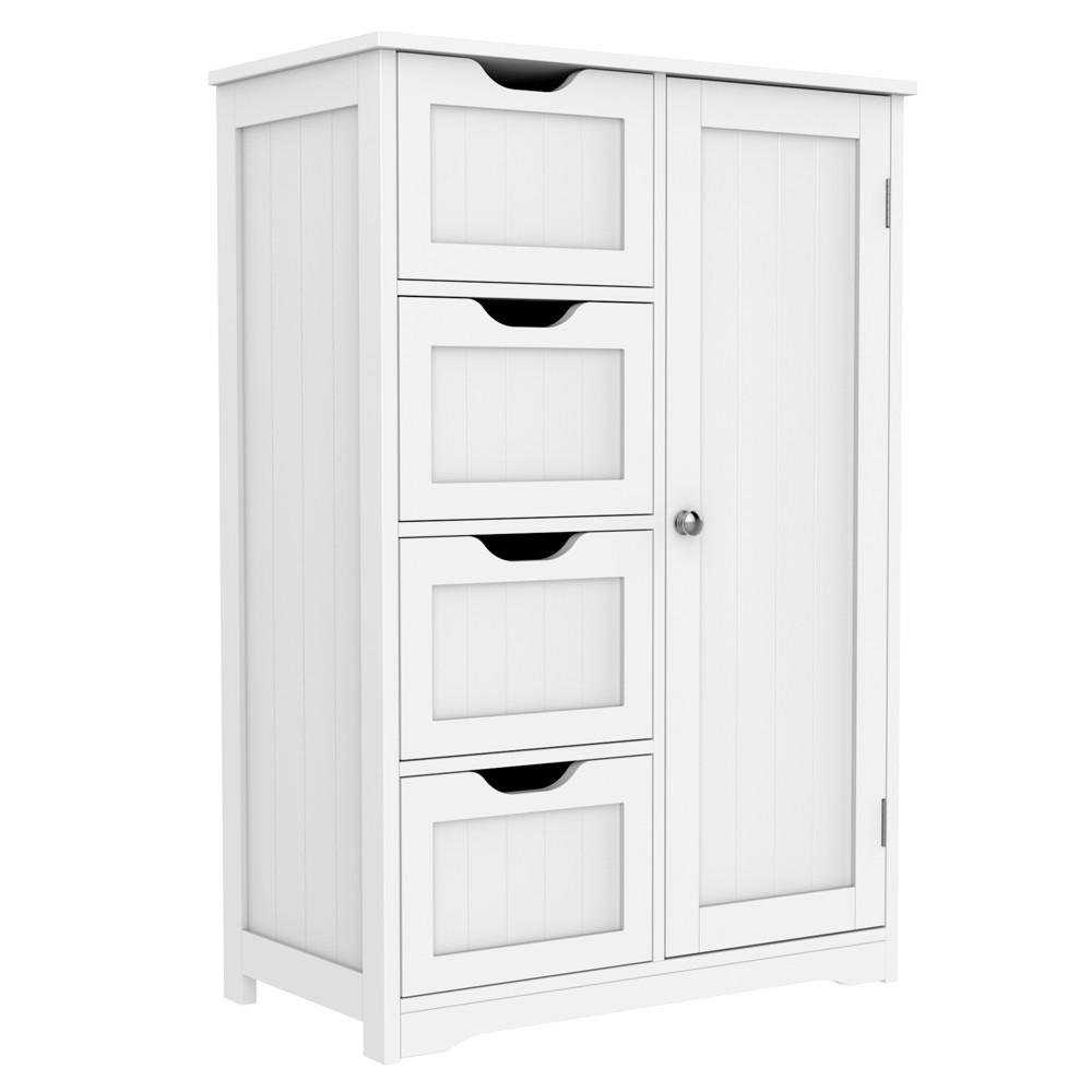 White Wood Bathroom Storage Cabinet