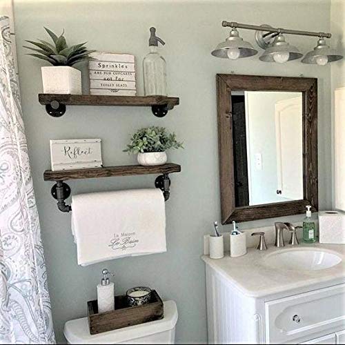 Farmhouse Bathroom Shelf with Towel Bar