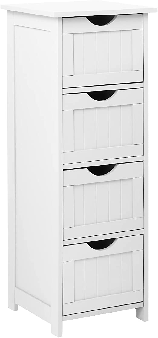 White Wood Freestanding Bathroom Storage Cabinet Unit