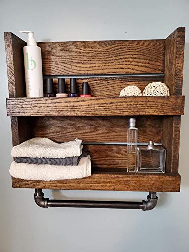 Bathroom Shelf with Towel Bar Rustic