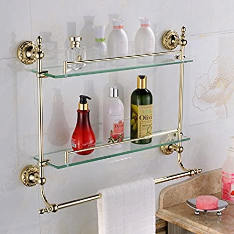 Glass Bathroom Shelf with Gold Fittings