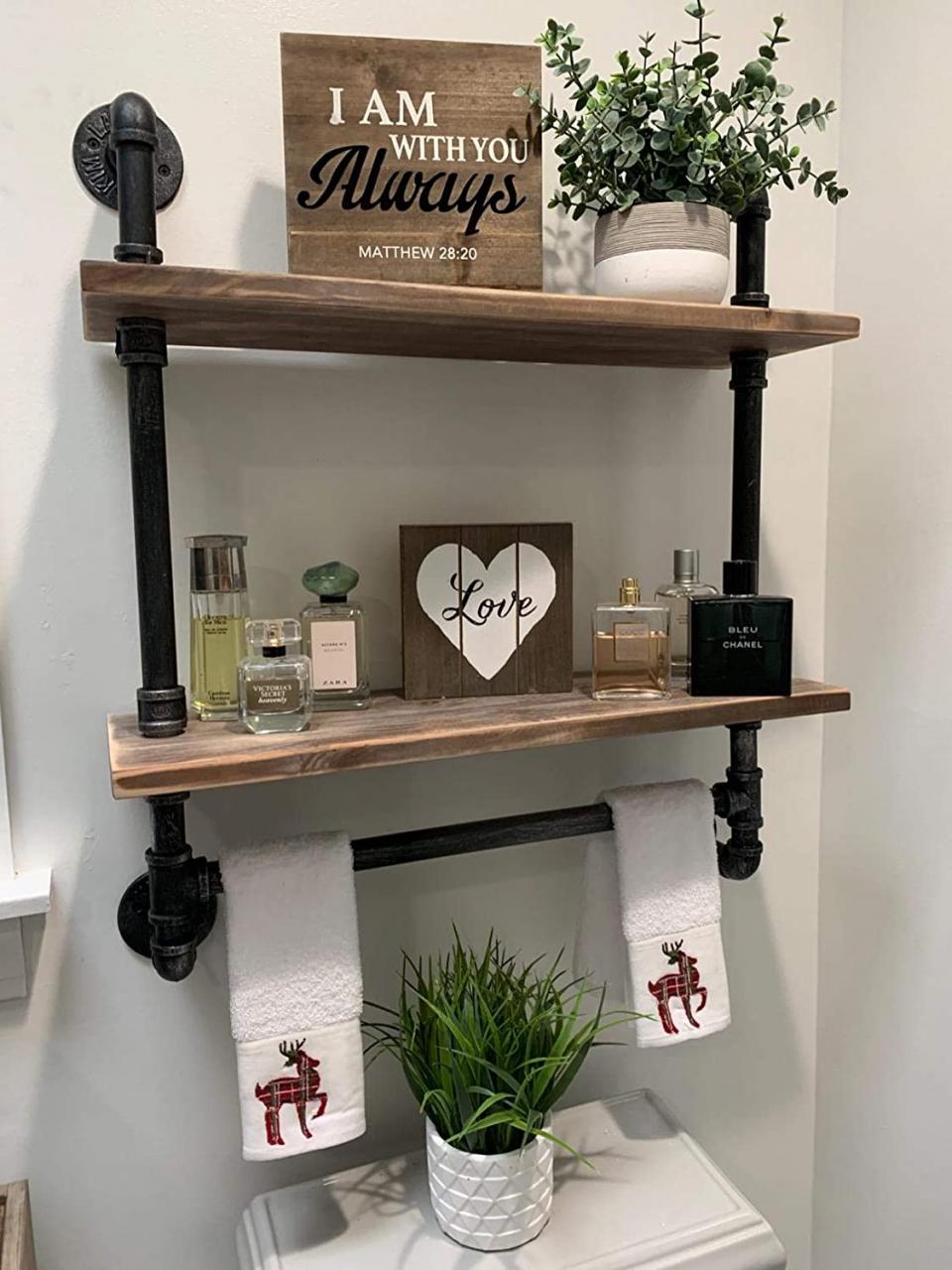 Rustic Bathroom Shelves over Toilet