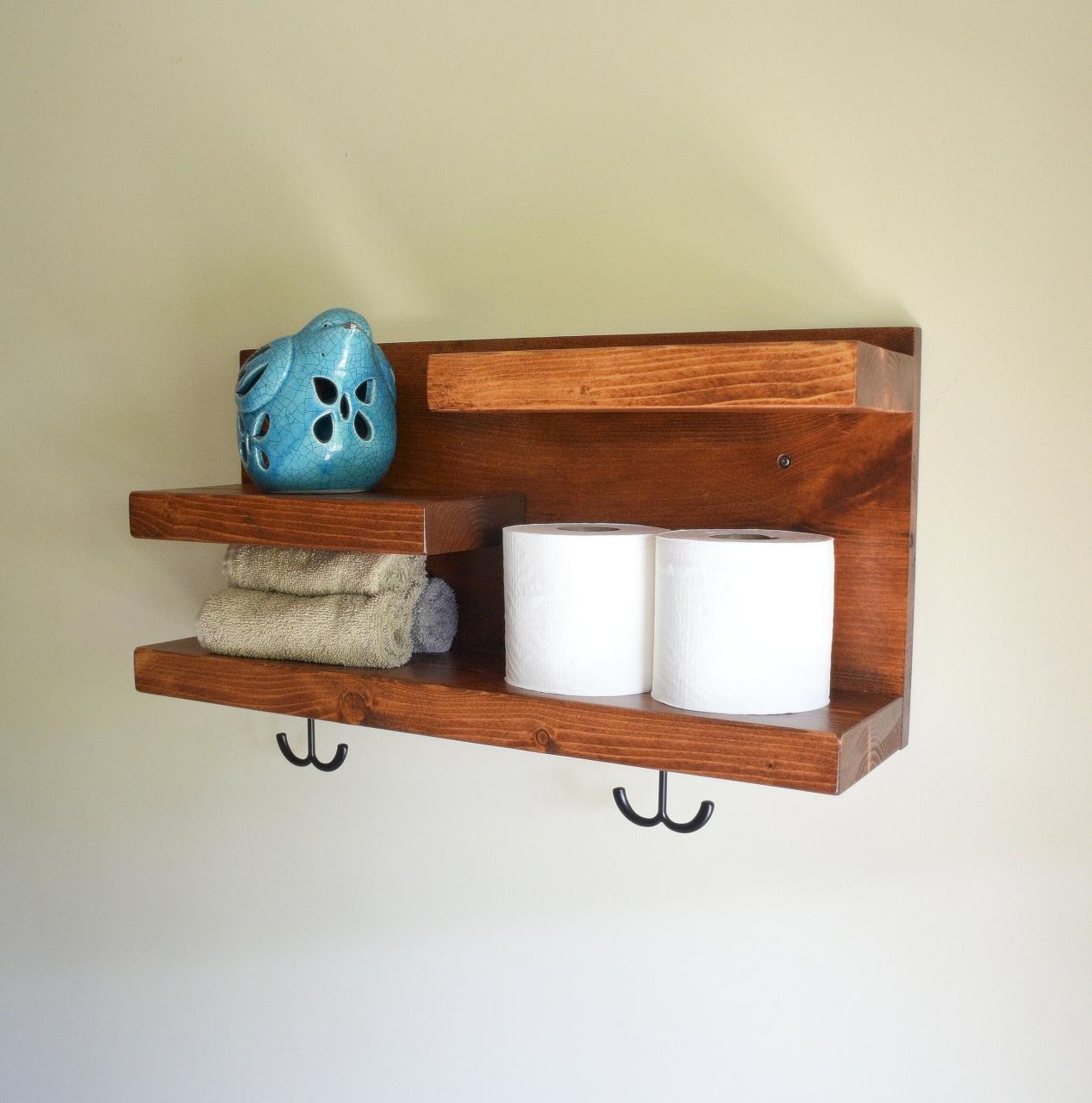 Small Shelf with Hooks for Bathroom