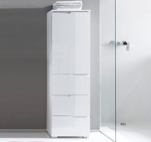 White Gloss Tall Bathroom Storage Unit