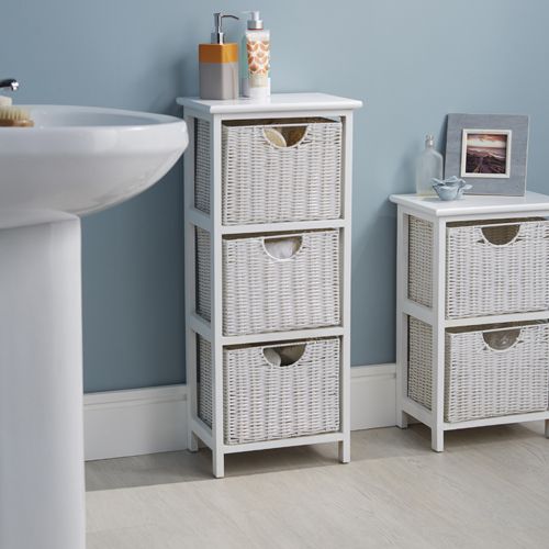 White Wicker Bathroom Storage Unit