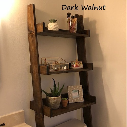 Bathroom Ladder Shelf Dark Wood